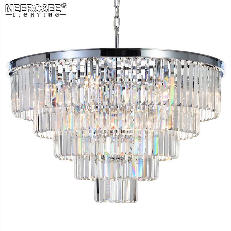 MEEROSEE American Style Crystal Chandelier Black Antique country Round crystal chandelier Ceiling light MD2949