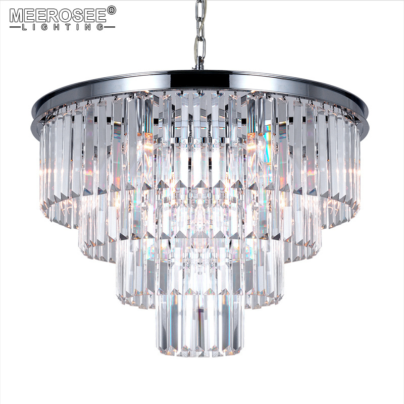 MEEROSEE American Style Crystal Chandelier Black Antique country Round crystal chandelier Ceiling light MD2949