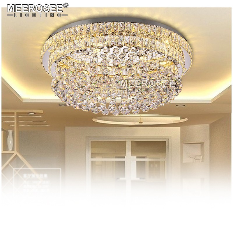 MEEROSEE Luxurious Flower Shape Chandeliers Crystal Lamp Round Ceiling Fixtures for Living Room Hotel Lighting LED Lamps MD85067