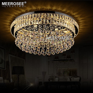 MEEROSEE Luxurious Flower Shape Chandeliers Crystal Lamp Round Ceiling Fixtures for Living Room Hotel Lighting LED Lamps MD85067