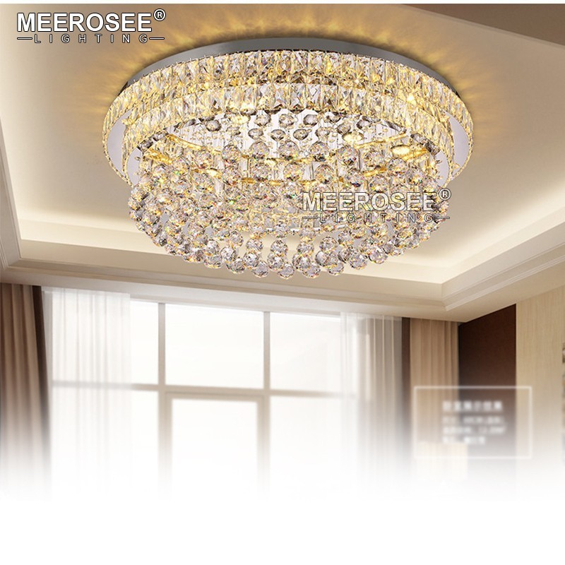 MEEROSEE Luxurious Flower Shape Chandeliers Crystal Lamp Round Ceiling Fixtures for Living Room Hotel Lighting LED Lamps MD85067