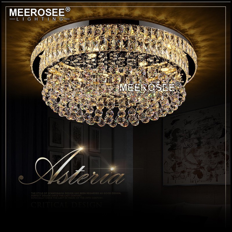 MEEROSEE Luxurious Flower Shape Chandeliers Crystal Lamp Round Ceiling Fixtures for Living Room Hotel Lighting LED Lamps MD85067