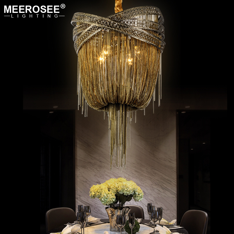 MEEROSEE Italian Aluminum Chandelier Light Fixture Bronze Chain Hanging Lustre Suspension Tassel Lamp MD50086209