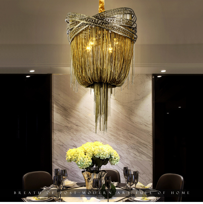 MEEROSEE Italian Aluminum Chandelier Light Fixture Bronze Chain Hanging Lustre Suspension Tassel Lamp MD50086209