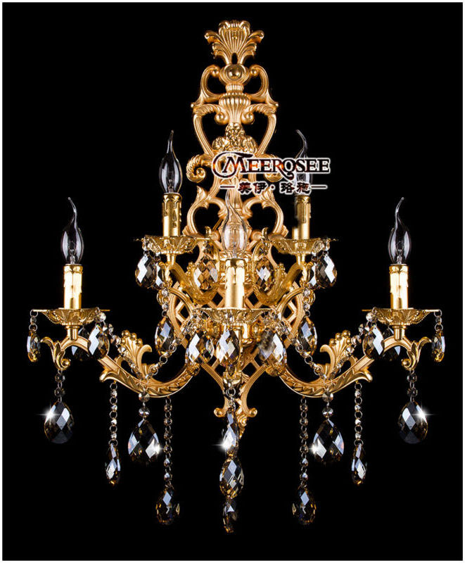 MEEROSEE Golden Crystal wall lamp gold wall sconces light free shipping MD8841-L5