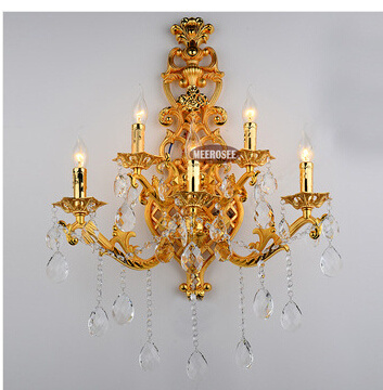 MEEROSEE Golden Crystal wall lamp gold wall sconces light free shipping MD8841-L5