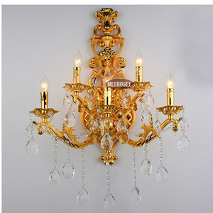 MEEROSEE Golden Crystal wall lamp gold wall sconces light free shipping MD8841-L5