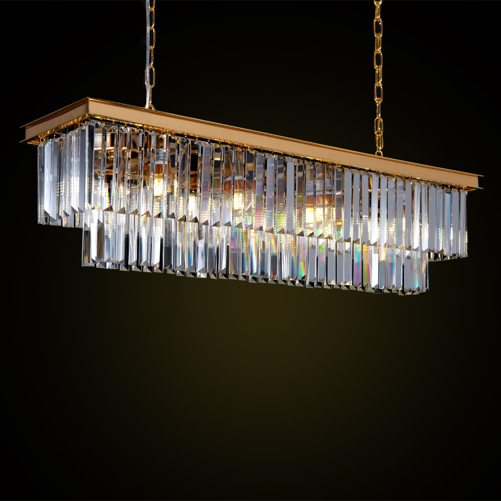 Meerosee Gold Rectangle Modern Crystal Chandeliers Lighting Pendant Ceiling Lights Fixture Lamp for Dining Living Room MD81644