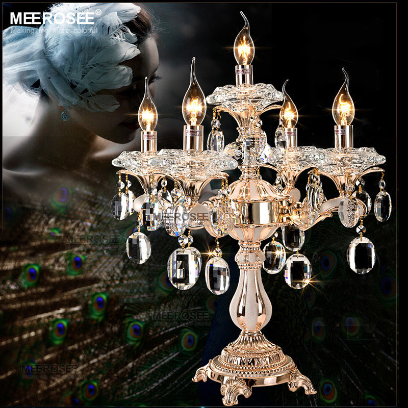 Meerosee 5 Lights 62 cm High Crystal Candelabra Centerpiece, Crystal Wedding Table Lamp MD82017