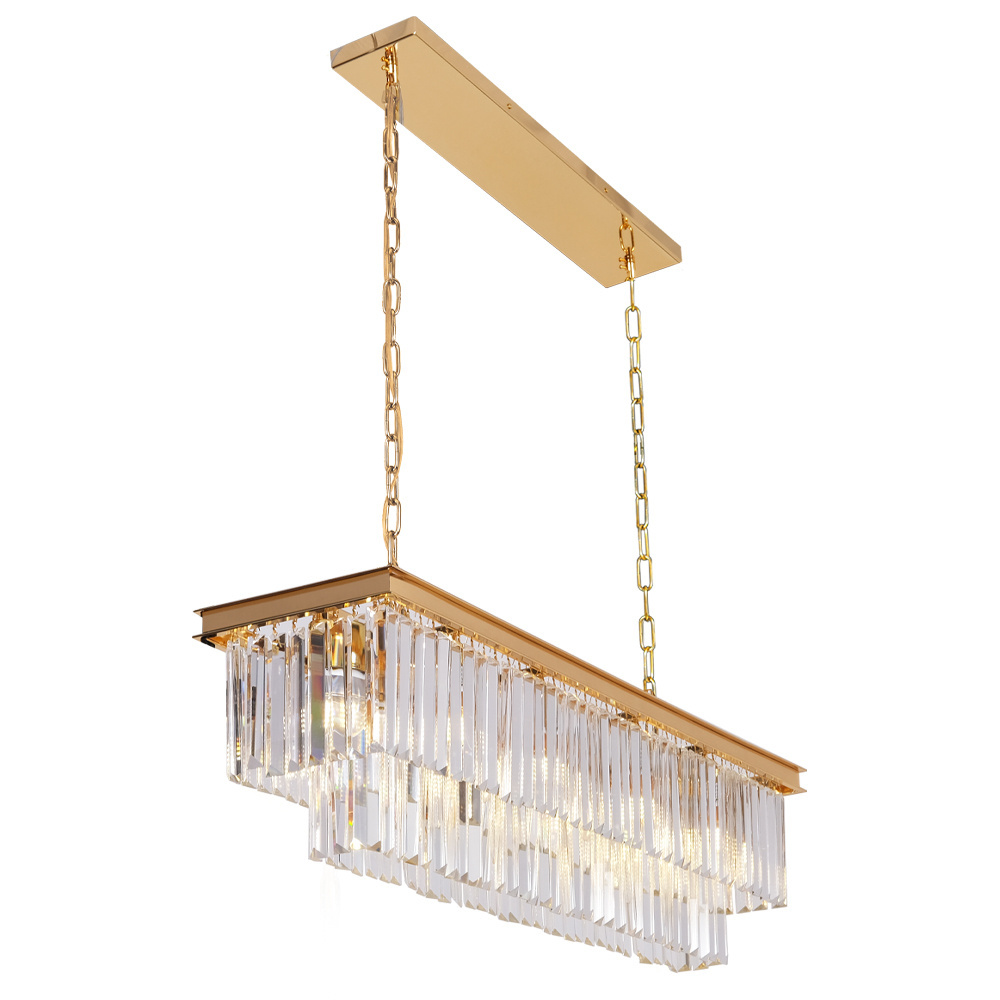 Meerosee Gold Rectangle Modern Crystal Chandeliers Lighting Pendant Ceiling Lights Fixture Lamp for Dining Living Room MD81644