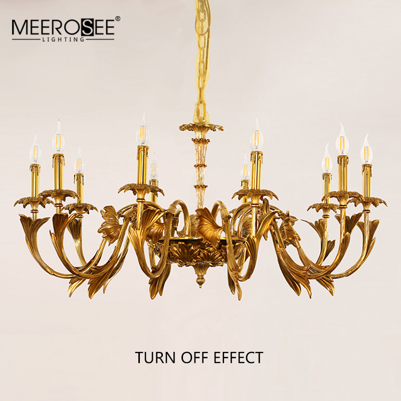 MEEROSEE Lighting Fixtures Chandeliers Pendant lights Copper Carved Ginkgo Biloba Leaves Brass Chandelier TD-1145