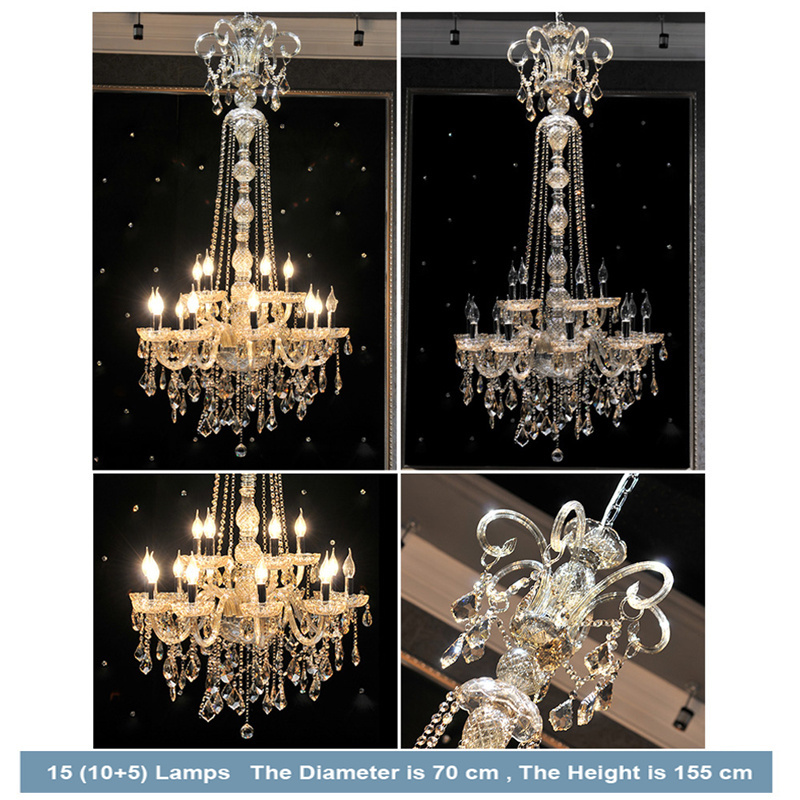 MEEROSEE Long Stair Crystal Chandelier Luxurious Staircase Lighting Hanging Light Fixture For Hotel MD85466