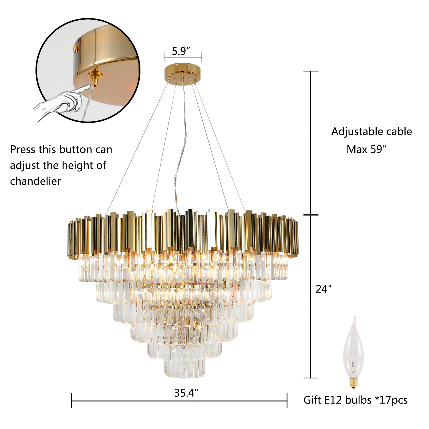 Meerosee Luxury Crystal Chandelier Gold Chandeliers Modern Contemporary Living Dining Room Hanging Ceiling Light Fixture MD85599