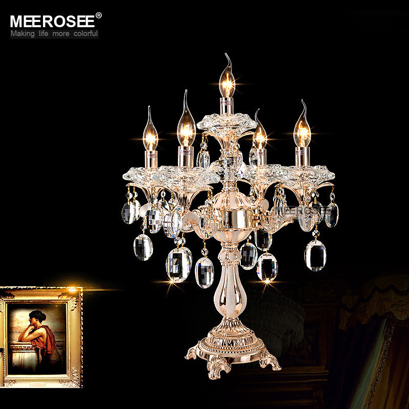 Meerosee 5 Lights 62 cm High Crystal Candelabra Centerpiece, Crystal Wedding Table Lamp MD82017