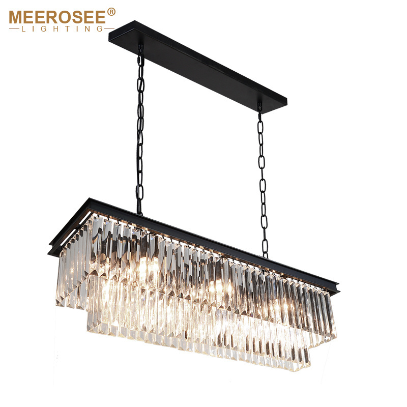 MEEROSEE Rectangle Modern Crystal Chandeliers Lighting Pendant Ceiling Lights Fixture Lamp for Dining Living Room  MD81644