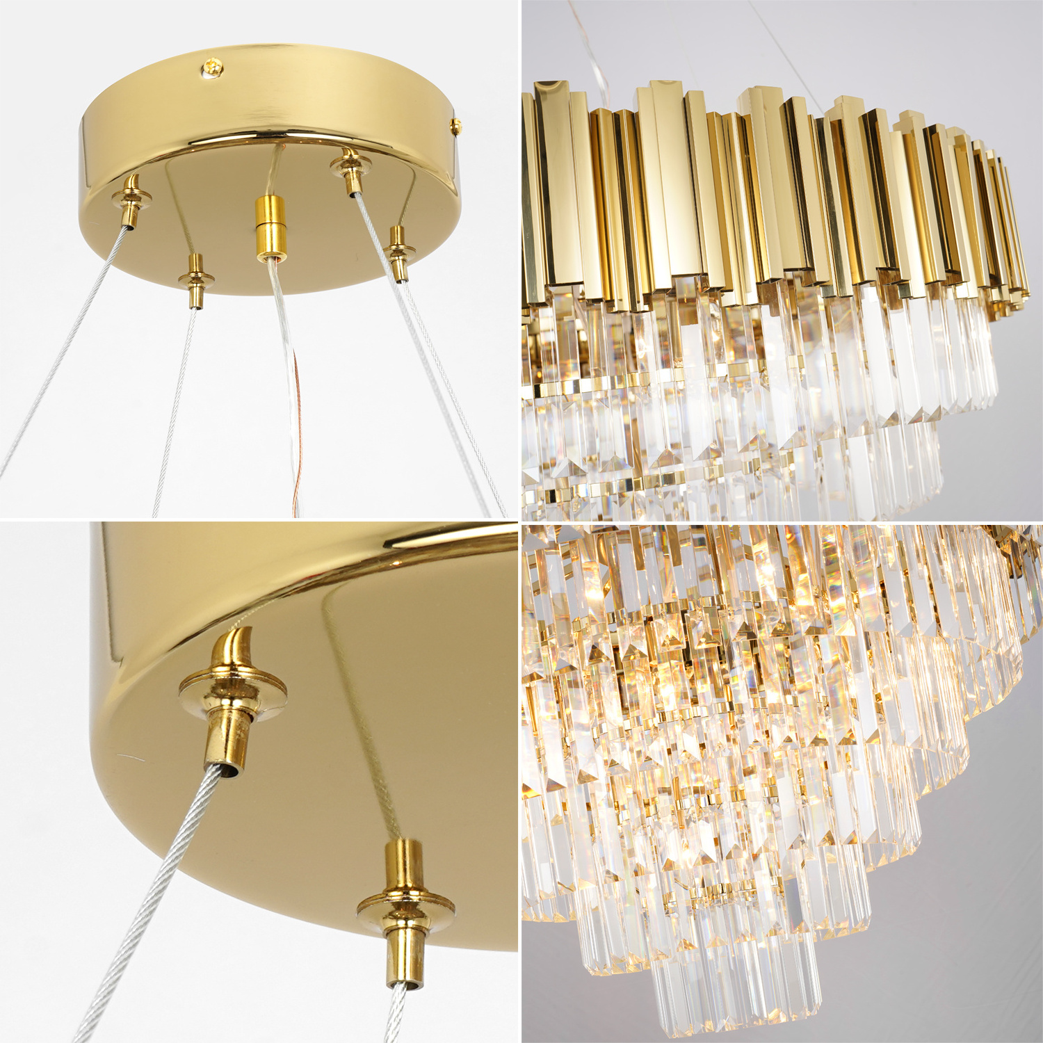 Meerosee Luxury Crystal Chandelier Gold Chandeliers Modern Contemporary Living Dining Room Hanging Ceiling Light Fixture MD85599