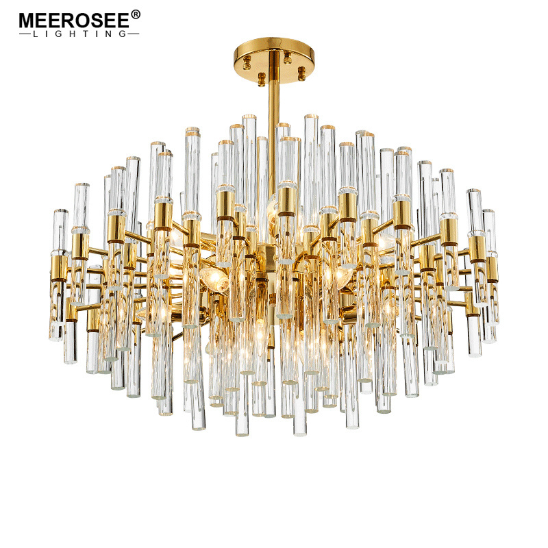 Meerosee Crystal Pendant Light Fixture Vogue Golden Metal Fancy Art Deco Light Fixture for Living room Cafe MD86286