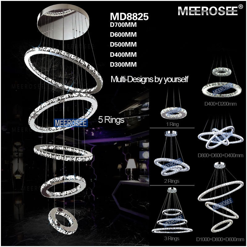 Modern 5 Rings Crystal LED Ceiling Light Fixture LED Crystal Lighting for stairs staircase hotel Hallway Porch Lighting MD8825