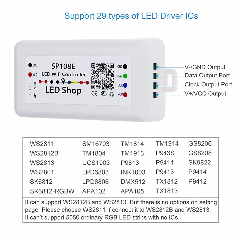 DC5-24V Smart phone control SP108E WIFI pixel led Controller for RGBW pixel led Strip