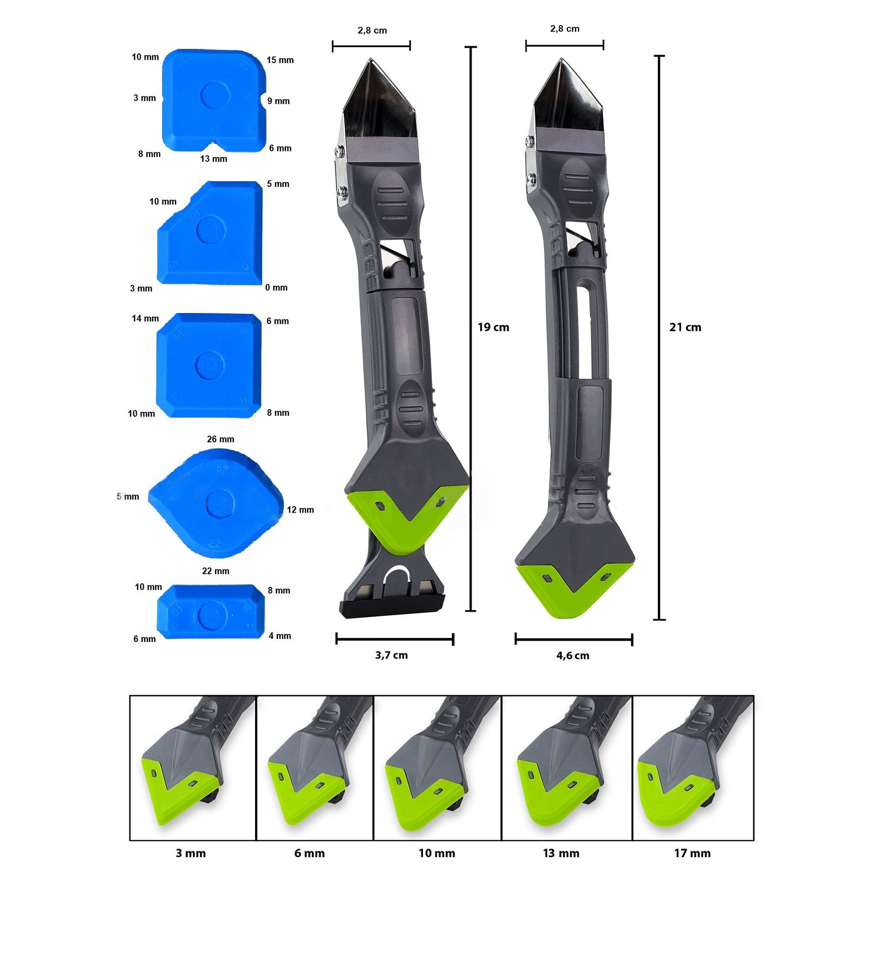 5 in 1 Caulking Tool Kit Glass Glue Angle Scraper Caulk Remover and Sealant Scraper Silicone Caulk Finishing Tool Set