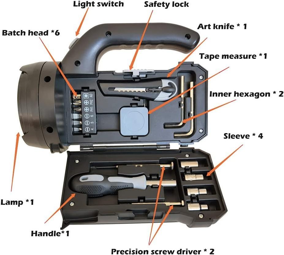 LED Camping Tool Flashlight with Screwdriver Set Household Outdoor Emergency Light Bright Portable Lamp Hardware Tool Set