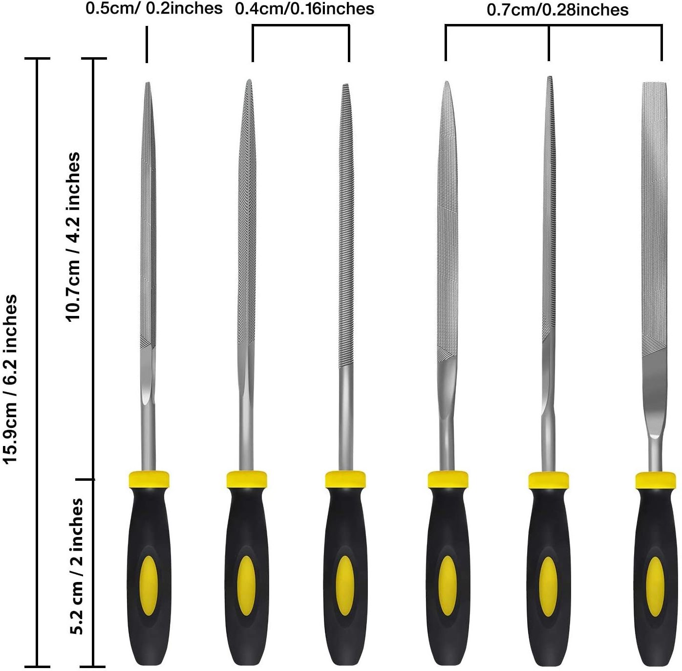 6 PCS Needle File Set Hardened Alloy Strength Steel Set Includes Flat, Flat Warding, Square, Triangular and Half-Round File