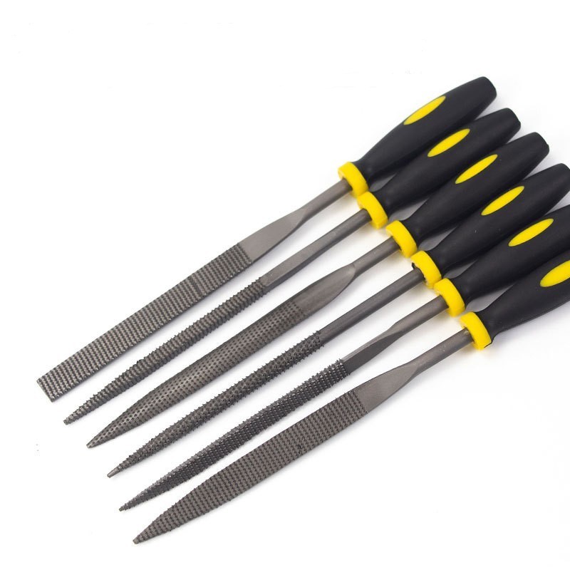 6 PCS Needle File Set Hardened Alloy Strength Steel Set Includes Flat, Flat Warding, Square, Triangular and Half-Round File