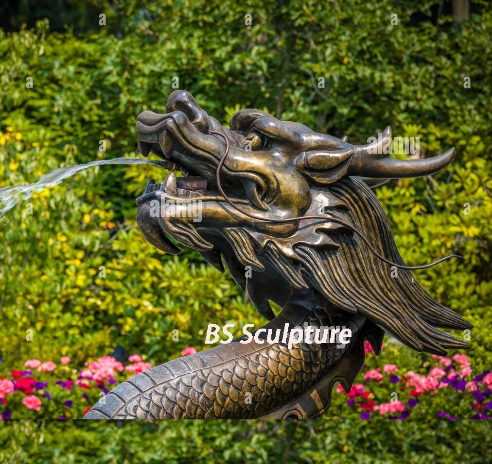 outdoor  garden bronze dragon head water fountains sculpture