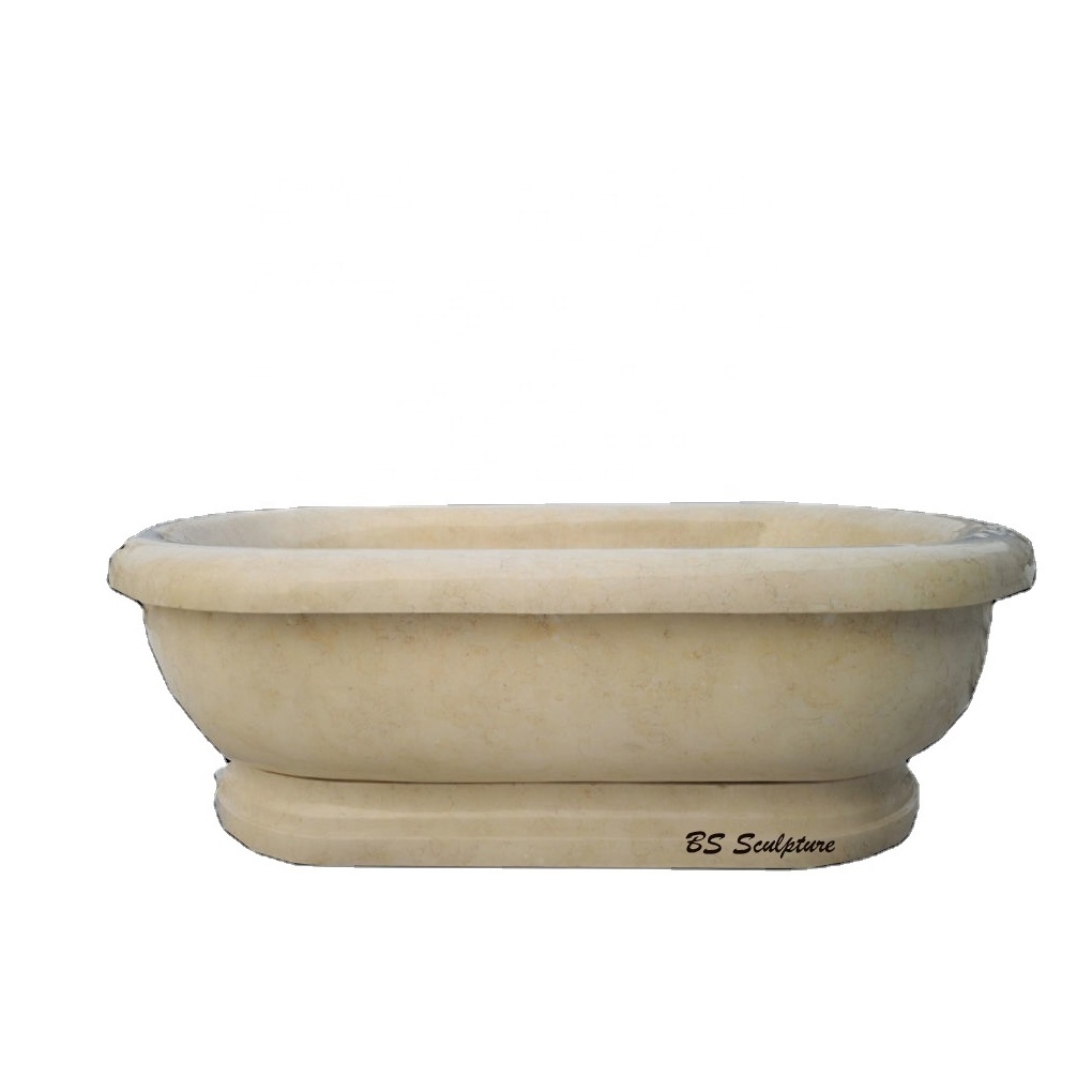 modern oval stone egypt cream freestanding beige marble bathtub for sale