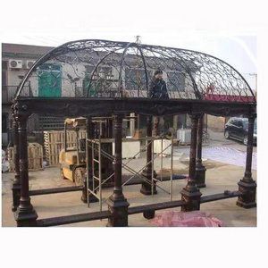 outdoor wrought iron pergola metal dome gazebo with bench seat for sale