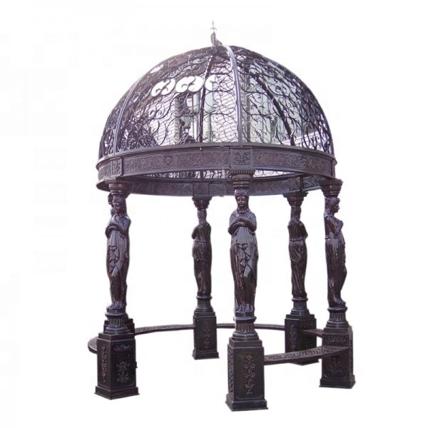 outdoor wrought iron pergola metal dome gazebo with bench seat for sale