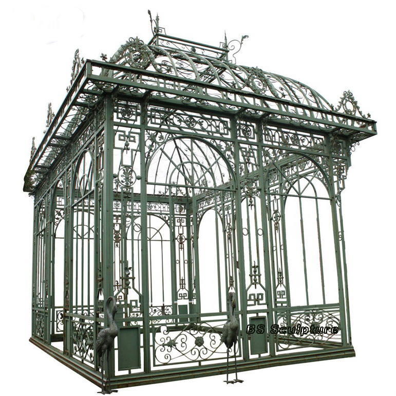 Luxury Outdoor Cast Metal Garden Wrought Iron Gazebo With Tempering Glass For Decoration