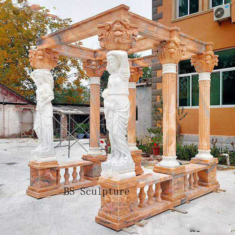 Luxury large greek white modern stone marble figure garden outdoor gazebo with figure