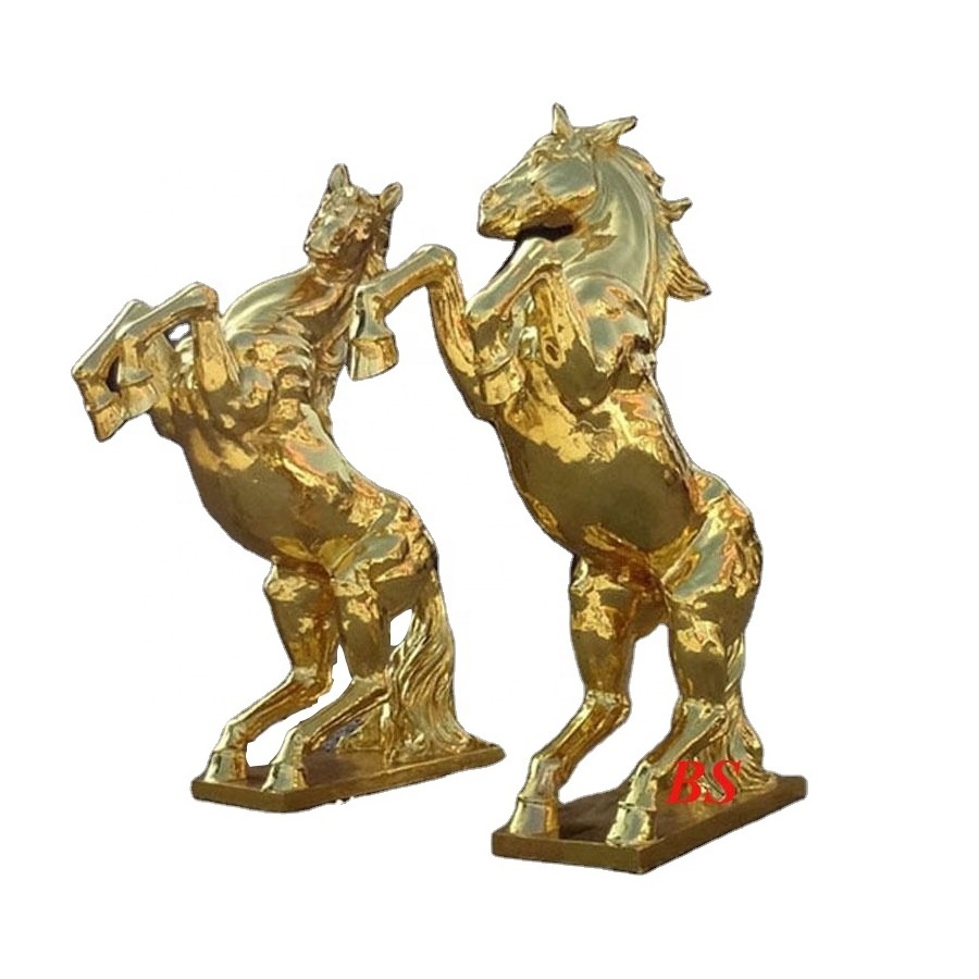 Fiberglass Jumping Horse Resin Statue With Gold Foil Polyreisn Animal Sculpture