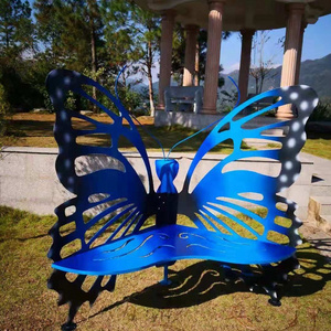 outdoor iron art park bench with butterfly sculpture for sale