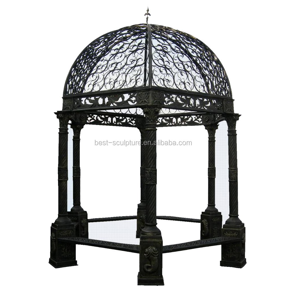 garden wrought iron pavilion metal gazebo with dome roof design for sale