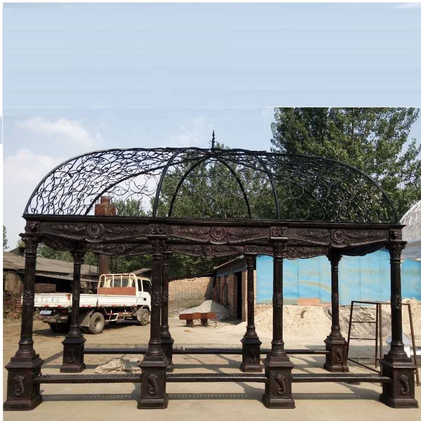 hot sale large rectangle wrought iron used gazebo for outdoor decoration