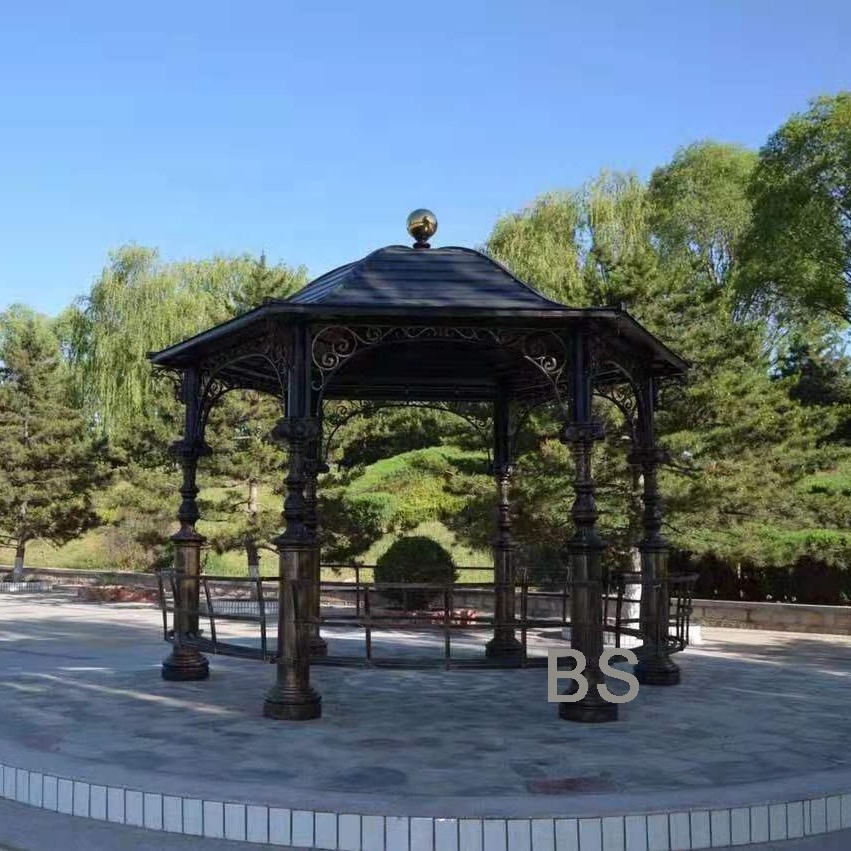 outdoor victorian cast iron round gazebo metal art sculpture  for sale