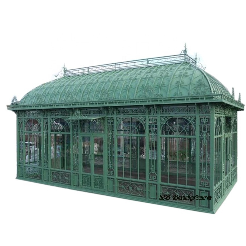 Luxury Outdoor Cast Metal Garden Wrought Iron Gazebo With Tempering Glass For Decoration