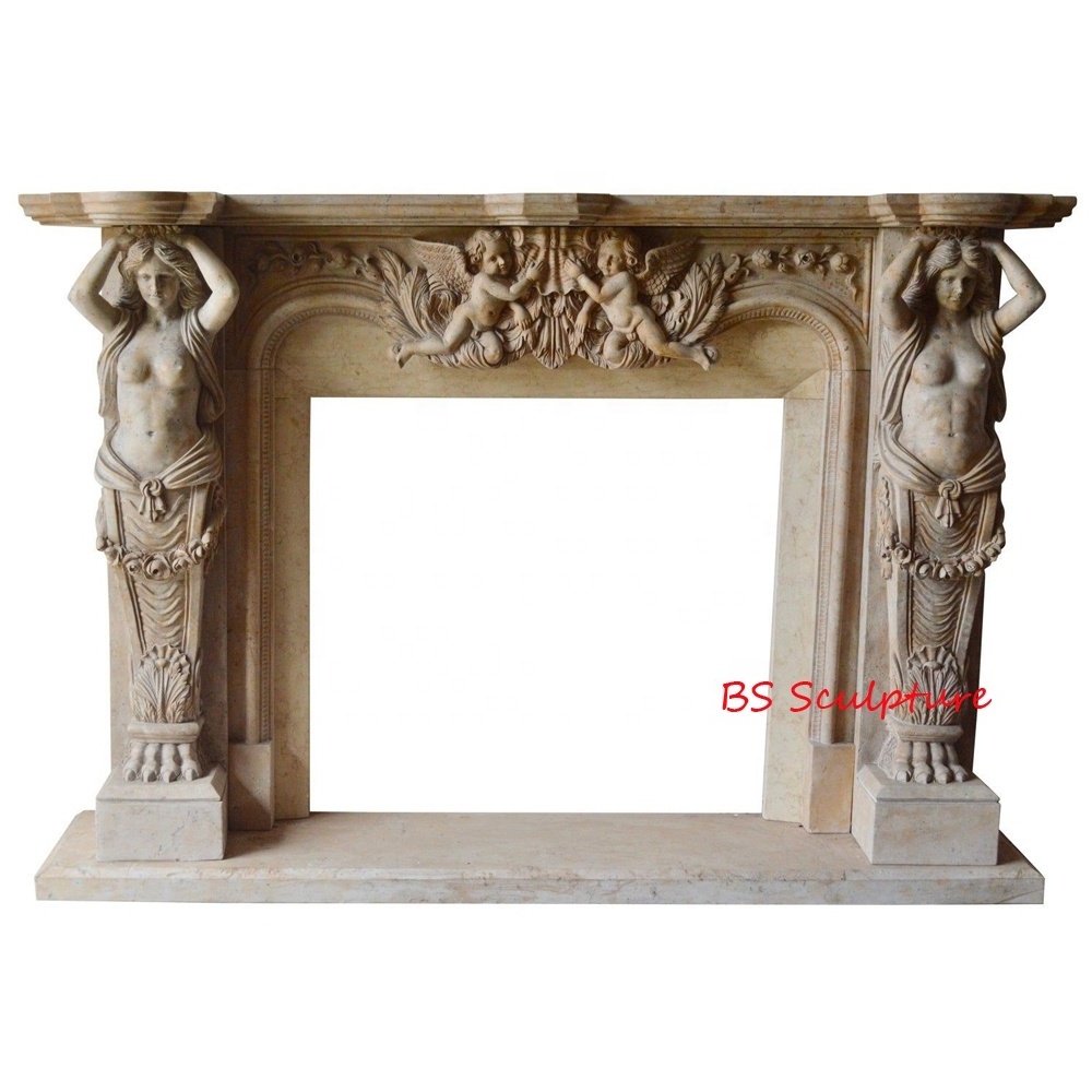 Dinning Room French Style Uk Marble Nude lady Fireplace Surround Mantel Sculpture