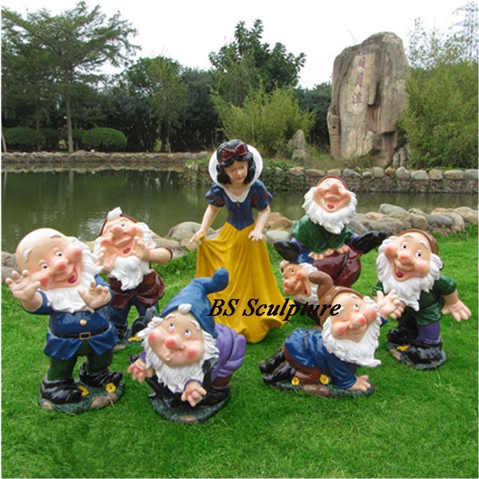 life size fiberglass snow white and The Seven Dwarfs Statue Garden  Resin Statue Sculpture