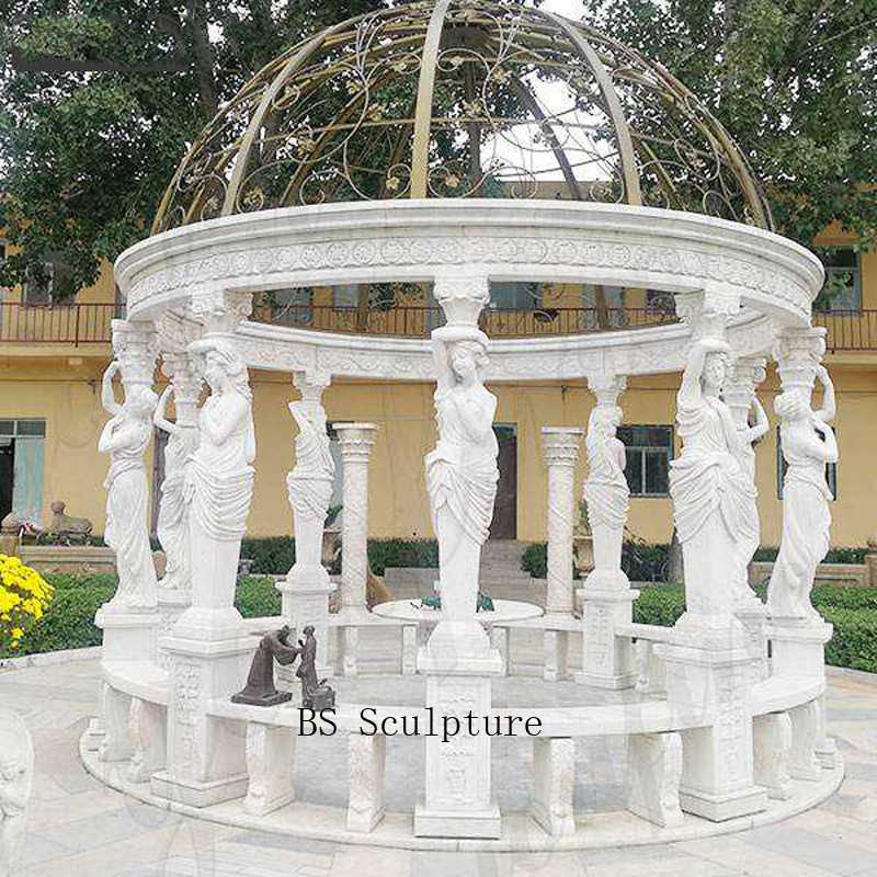 Luxury large greek white modern stone marble figure garden outdoor gazebo with figure