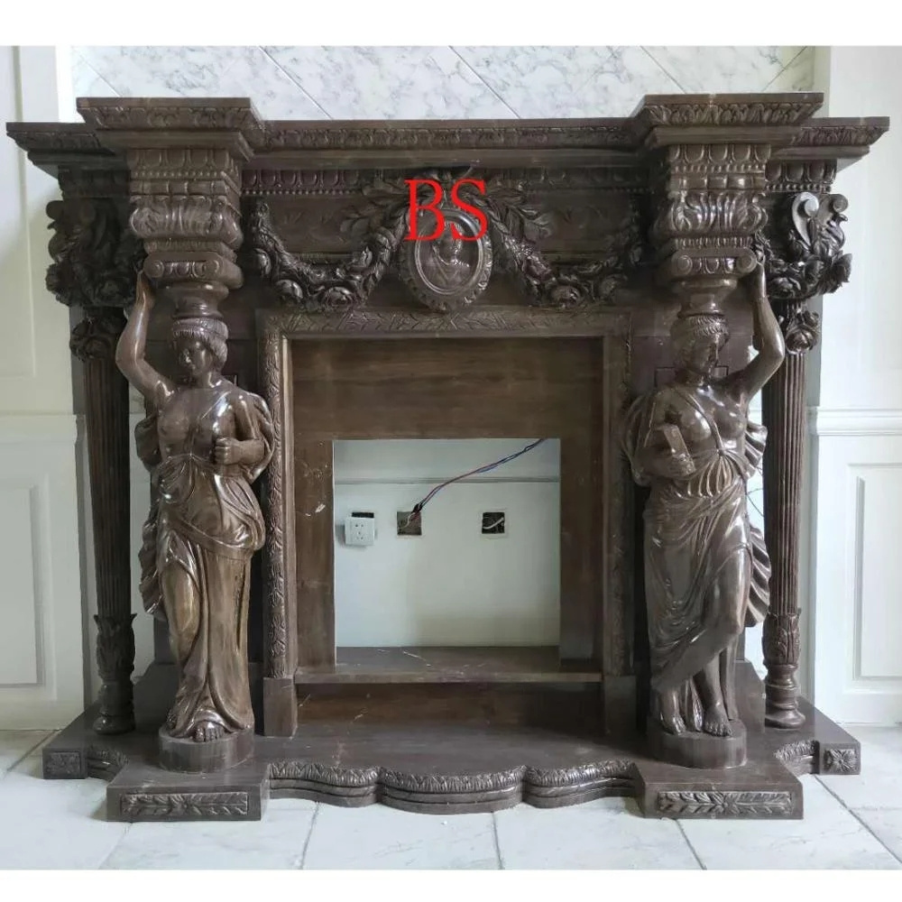 Dinning Room French Style Uk Marble Nude lady Fireplace Surround Mantel Sculpture