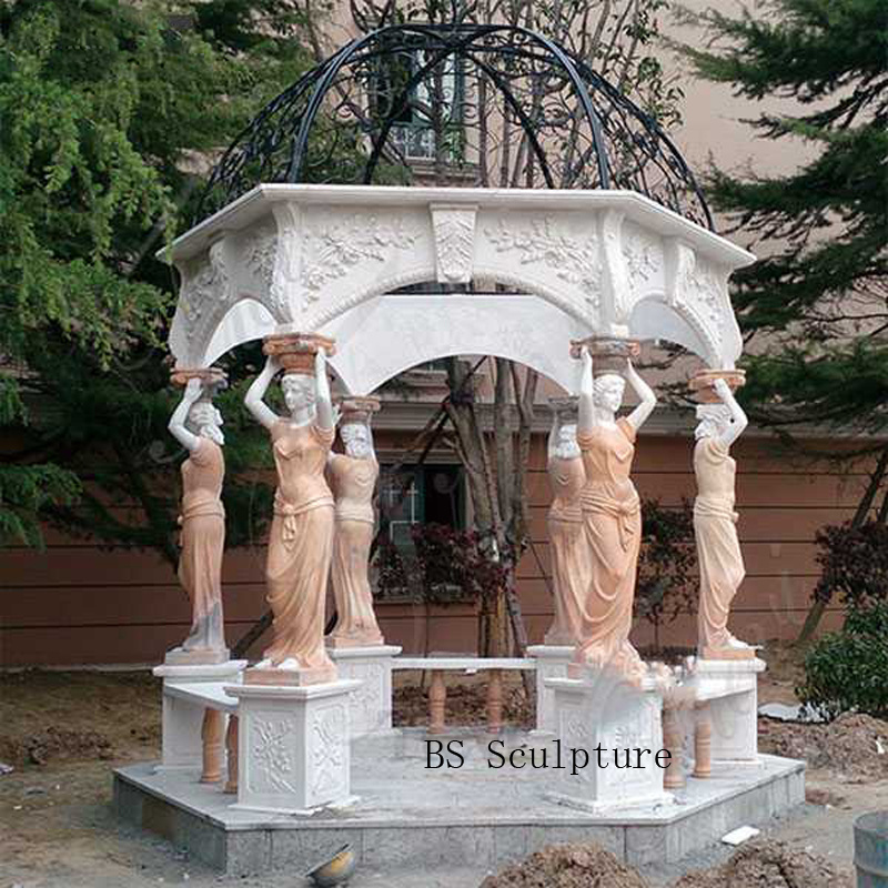 Luxury large greek white modern stone marble figure garden outdoor gazebo with figure