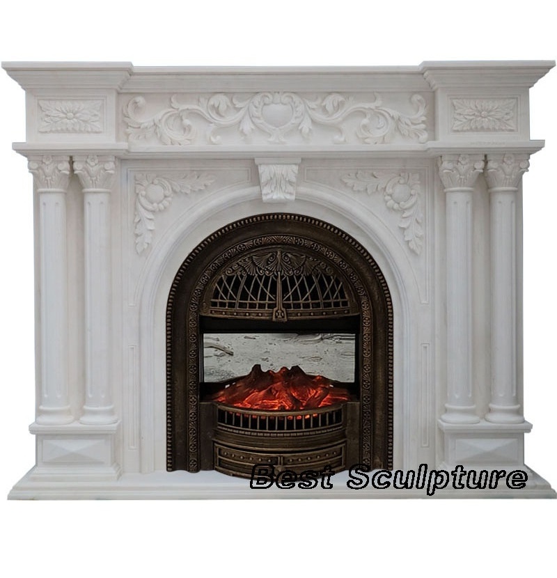 beautiful carved marble modern luxury fireplace mantle white stone roman pillar fireplace surround sculpture