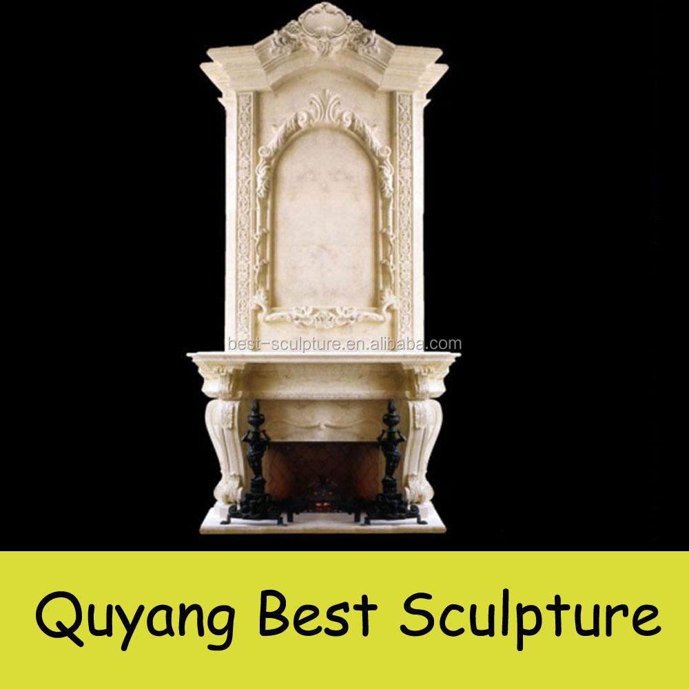 Large Double Marble Electric Fireplace with Lion Statues