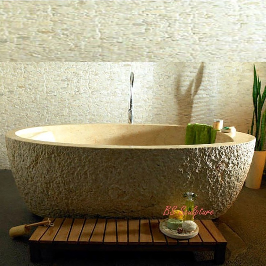 modern oval stone egypt cream freestanding beige marble bathtub for sale