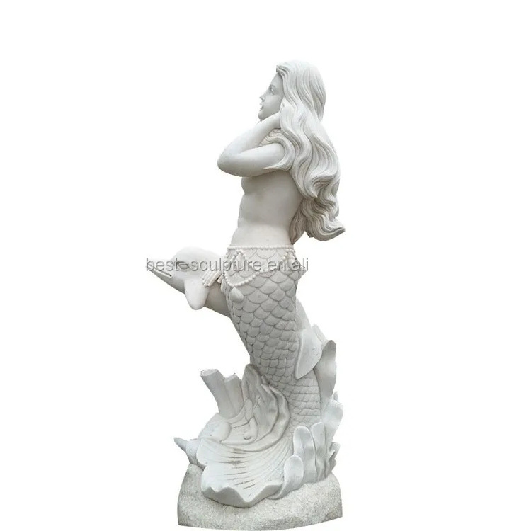 outdoor garden life size stone white marble mermaid dolphin statue sculpture for sale