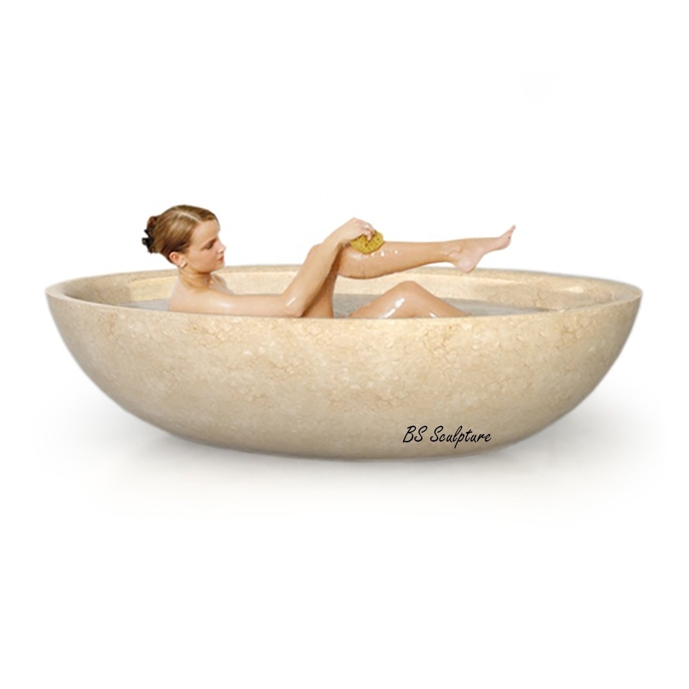 modern oval stone egypt cream freestanding beige marble bathtub for sale