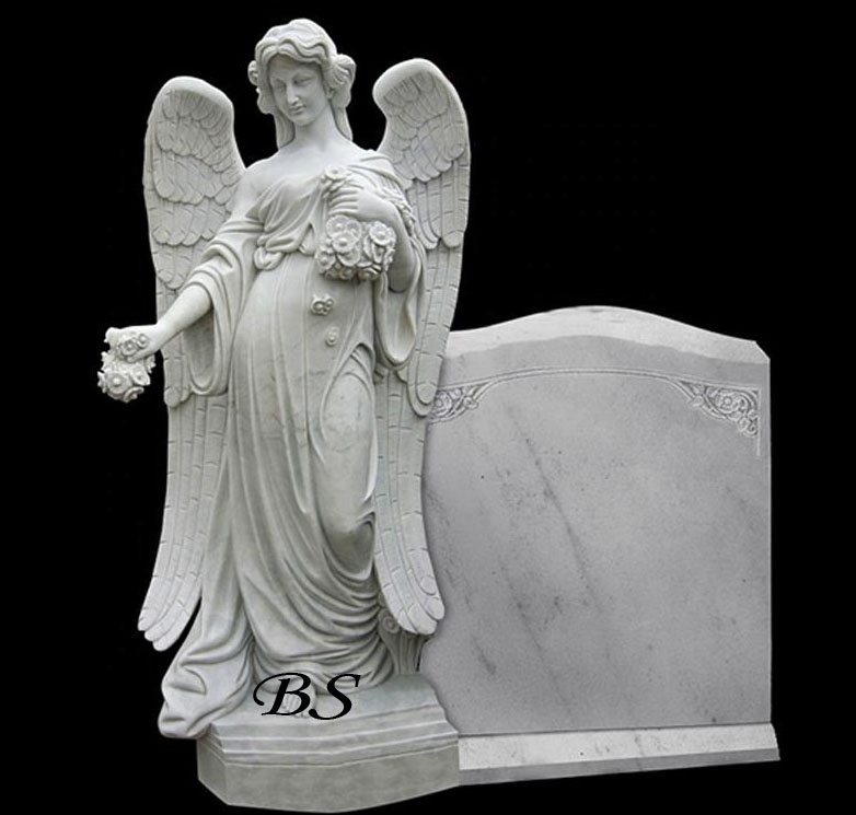 White Marble Angel Monuments Headstone and Tombstone